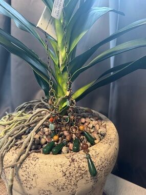 NWT’s semi precious stones Green & Amber + crystal Beaded  Necklace+ earrings